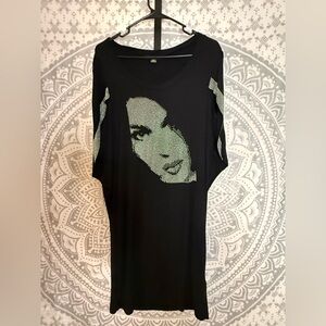 Stylish Black + Silver Studded Graphic Women's Tee Dress